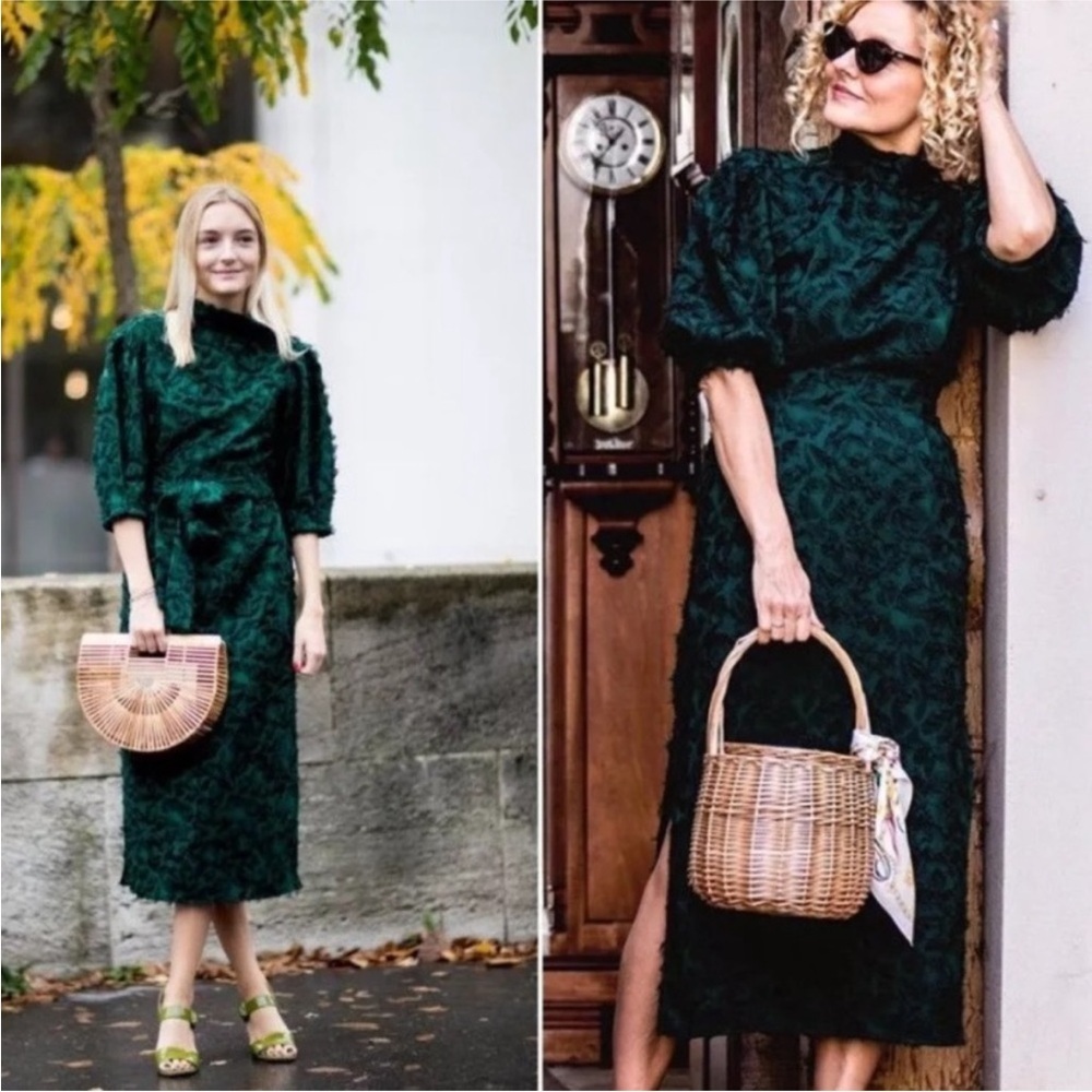 Zara green textured midi dress